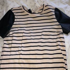 Striped J. Crew shirt with leather sleeves